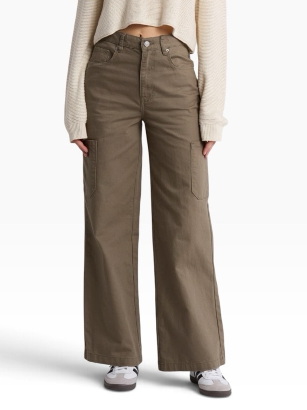 Pacsun High Waisted Wide Leg Cargo pants rigid denim seaweed 24 2 NEW
